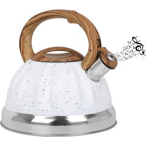 White Whistling Tea Kettle - 3L Tea Pot for Stovetop/Induction - Stainless Steel Camping Kettle Teapot - Tea/Coffee