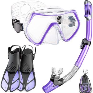 Snorkelmaskers Fin Set, reisformaat snorkeluitrusting voor volwassenen met korte verstelbare zwemvliezen, hoogwaardig duikmasker en snorkel met droge bovenkant met draagtas