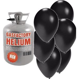 Halloween Helium tank met 50 zwarte ballonnen - Zwarte - Heliumgas met ballonnen voor een Halloween thema