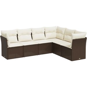 vidaXL - 6-delige - Loungeset - met - kussens - poly - rattan - bruin