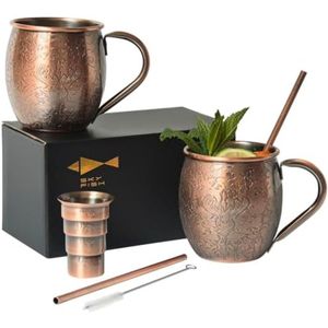 Selbro ® Moscow Mule Mokken 3D-reliëf Cocktailglazen Set - Vintage Koperen Afwerking - 500 ml
