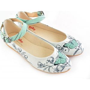 GOBY - Bloemen en Vlinders - Ballerinas - Flats - Hoge kwaliteit - Handmade - Meisjesprint - Maat 36