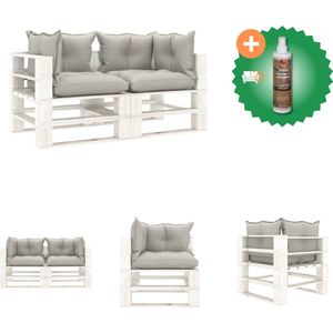 vidaXL Tuinbank 2 zits met taupe kussens pallet hout Loungebank Inclusief Houtreiniger en verfrisser