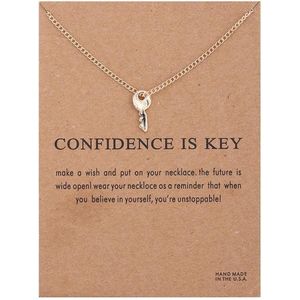 Wenskaart Confidence is Key - met vergulde ketting sleutel - wenskaart positiviteit