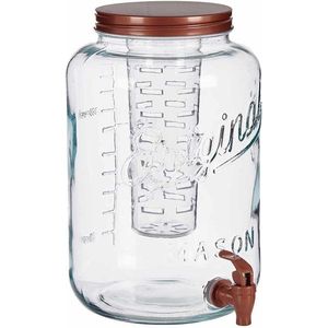 Glazen drankdispenser/limonadetap met koper kleur dop/tap 8 liter - Tapkraantje - 21 x 32 cm