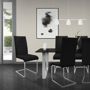 Set van 6 eetkamerstoelen slede met rugleuning zwart kunstleer bekleding ML-Design