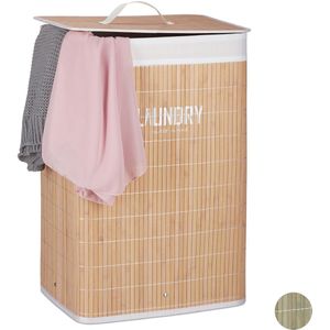 wasmand bamboe - 60 l - hoekig - opvouwbaar - met opschrift - natuur
