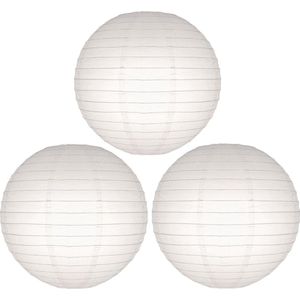 Set van 12x stuks luxe witte bol lampionnen 25 cm - Bruiloft, verjaardag, party feestartikelen/versiering in het wit