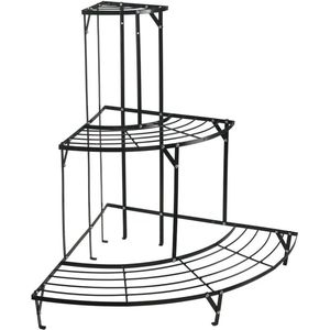 Hoekbloemenrek Zwart 75 x 60 cm - Halfrond Plantenstandaard met 3 Etages