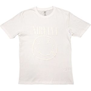 Nirvana - White Happy Face Heren T-shirt - S - Wit