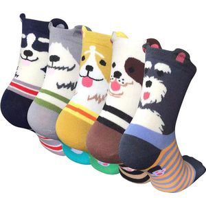 Fashion Sokken - Puppy - 5 Paar - Maat 36-40 - Novelty Animal Socks - Dames sokken - Kleurrijke sokken met schattige hond - Casual katoenen sokken - Tieners - Vrouwen - Volwassenen - Leuk Sokken