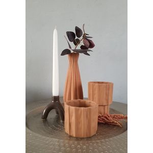 Mica Decorations Keramische bloempot,vaas en kaarsen houder bruin , SET VAN 4 , H26 x D9 cm