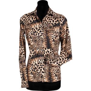 Blouse Tigerqueen - Dames Blouse - Extreem Fout - Met Pailletten - Jaren 80/90 - Bruin - Maat L