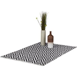 vloerkleed katoen - 120 x 180 cm - antislip - laagpolig - zwart-wit