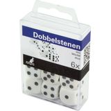 Kangaro Dobbelstenen Set - 6 stuks, 16 mm, ivoor wit, zacht plastic doosje