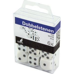 Kangaro Dobbelstenen Set - 6 stuks, 16 mm, ivoor wit, zacht plastic doosje