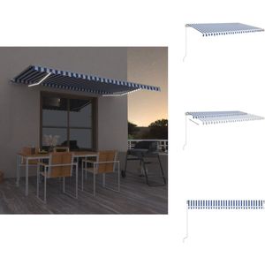 vidaXL Uitschuifbare Luifel - Uitschuifbare Luifels - Uittrekbare Luifel - Uittrekbare Luifels - Luifel handmatig uittrekbaar met LED 500x350 cm blauw en wit