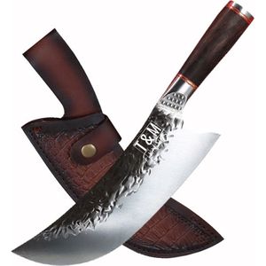 T&M Knives - Koksmes Professioneel RVS - Vlijmscherp Vleesmes - Handgemaakt - Incl. Lederen Cover en Cadeaubox