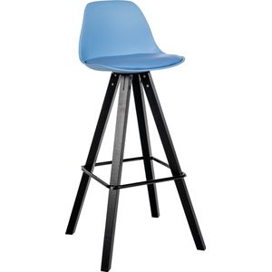 CLP Corbin Barkruk - Met rugleuning - Hout Vierkant frame - Kunstleer - blauw zwart