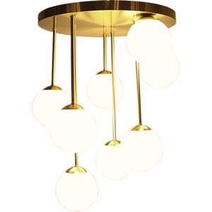 Olucia Stacy - Design Plafondlamp - 8L - Aluminium/Glas - Messing;Wit - Rond - 50 cm