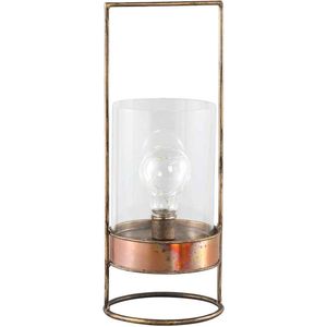 PTMD Amber metalen tafellamp met glas en LED verlichting - 14 x 14 x 36 cm. - messing kleur
