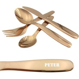 Kinderbestek Met Stoere Naam Gravering - Peter - Rosegoud