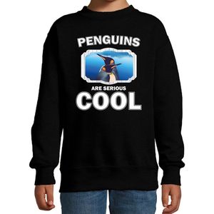 Dieren pinguins sweater zwart kinderen - penguins are serious cool trui jongens/ meisjes - cadeau pinguin/ pinguins liefhebber - kinderkleding / kleding 134/146