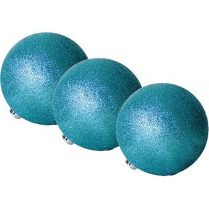 12x stuks kerstballen ijsblauw glitters kunststof diameter 10 cm - Kerstboom versiering