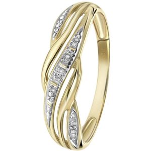 Lucardi Dames Bicolor ring met diamant 0,01ct - Ring - Moederdag Cadeautje - 14 Karaat Goud - Witgoud en Geelgoud