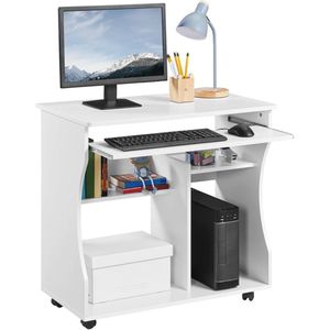 Mobiel bureau computertafel werktafel pc-tafel kantoormeubel met 4 legplanken wit