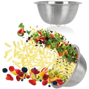 2x keukenzeef van roestvrij staal - klassieke pastazeef - vergiet voor fruit groenten - salade wassen - ronde afdruipzeef - keukenaccessoires metaal Ø 24cm - 2 stuks