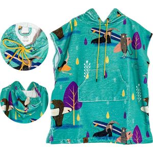 ABSRB Surfponcho Surfanimals Junior - Sneldrogend, 50% katoen en 50% polyester - Strandhanddoek voor tieners, surfers en zwemmers - poncho