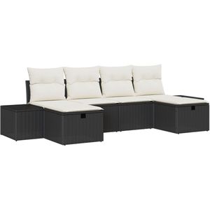 vidaXL - 6-delige - Tuin - Sofa - Set - met - Kussens - Zwart - Poly - Rattan