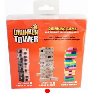 Allernieuwste SET 3-in-1 Drankspel Stapeltoren Jenga Drunken Tower Vallende Toren - NUMMER Tipsy Tower Gezelschapsspel incl 4 shotglaasjes - Drankspel 2.0 - Hout