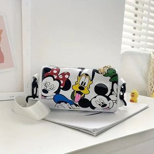 Disney Mickey & Minnie Mouse Schoudertas - Kleurrijk Cartoon Ontwerp - Cilinder Crossbody Tasje Voor Vrouwen - Wit