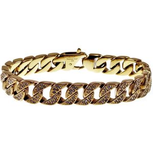 Hiphop-Design Cubaanse Armband Heren - Stalen Goud Kleur - 22cm Schakelarmband Met Zirkonia Stenen