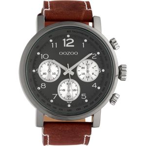 OOZOO Timepieces - Titanium horloge met bruine leren band - C10061 - Ø48