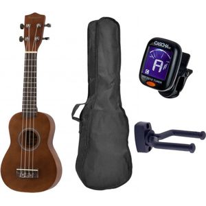 Makawao UK-10 houtlook naturel ukulele set met hoes, stemapparaat en muur beugel - hoge kwaliteit sopraan ukulele - ukelele naturel