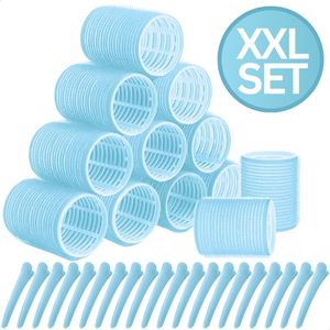 RENALUX - Haarrollers XXL Set - Krulspelden - Heatless Curls - Haar Rollers Zelfklevend - Kleefrollers - Haarrollers Groot voor krullen - Krullen zonder Hitte - Lichtblauw - XXL Set