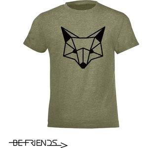 Be Friends T-Shirt - Fox head - Kinderen - Kaki - Maat 8 jaar