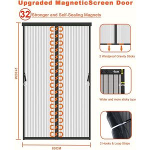 Vliegenhor, balkondeur, magneet, 80 x 210 cm, handsfree hordeur, terrasdeur, insectenbescherming, deur met klittenband, vliegengordijn, vliegenbescherming voor woonkamer, schuifdeur, kelderdeur