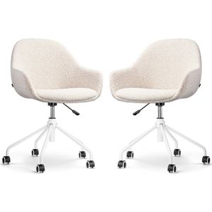 Nolon Nout-Mae Bureaustoelen Set van 2 Bouclé Beige - Stof - Verstelbaar - Wieltjes - Zwart Onderstel - Design - Comfortabel