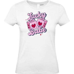 Dames t-shirt Lucky Babe | Valentijn cadeautje voor haar | Valentijn | Valentijnsdag voor vrouwen | Wit Dames | maat XXL
