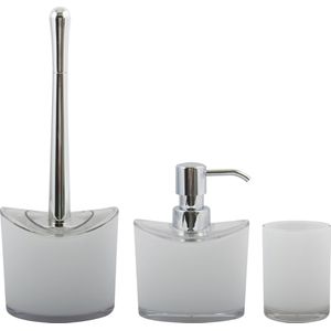 MSV Toiletborstel in houder/zeeppompje/beker - badkamer set Aveiro - kunststof - wit