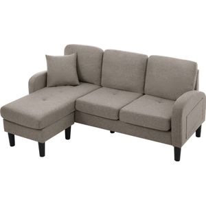 Merax - L-vormige 3-Zits Hoekbank - Modulaire Chaise Longue - Bankstel met Ademend Stof - Antiek Donkergrijs