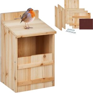 Relaxdays nestkastje roodborstje - bouwpakket - vogelhuis halfholenbroeders - halfopen