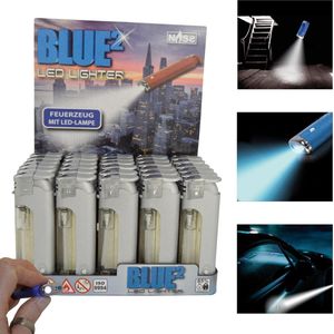 Elektronische aansteker - Blue² Silver Edition Hervulbaar - Display 30 stuks - wegwerpaansteker - electronic lighter - klik aanstekers - aansteker met led lampje