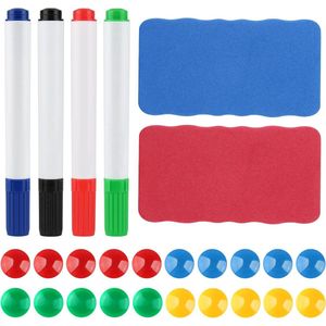 ALL-IN 26 stuks: 2 x whiteboard-spons, magnetische bordwissers, whiteboardstiften, 4 x kleurrijke magnetische markers + 20 magnetische gespen