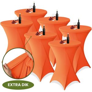 Statafelrok Oranje x 6 – ∅80-85 x 110 cm met Opbergtas – Statafelhoes Stretch Stof – Kras- en Vouwvrije Statafel Rok Extra Dik – Sta Tafelrok - 6 Stuks – Statafelhoezen Voor Horeca, Evenementen, Feest, Bruiloft en Partijen