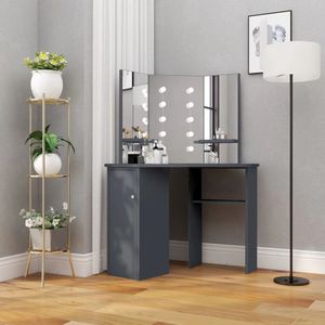 The Living Store Hoekkaptafel met LED 111x54x141,5 cm grijs - Hoekkaptafel - Kaptafel Modern - Make-up Tafel - Dressing Table - Led Verlichting